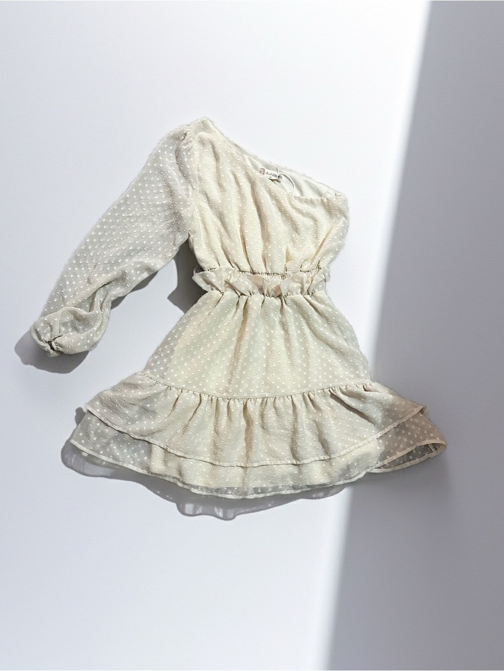 Altar'd State Cream Dot Tiered Long-Sleeve Dress